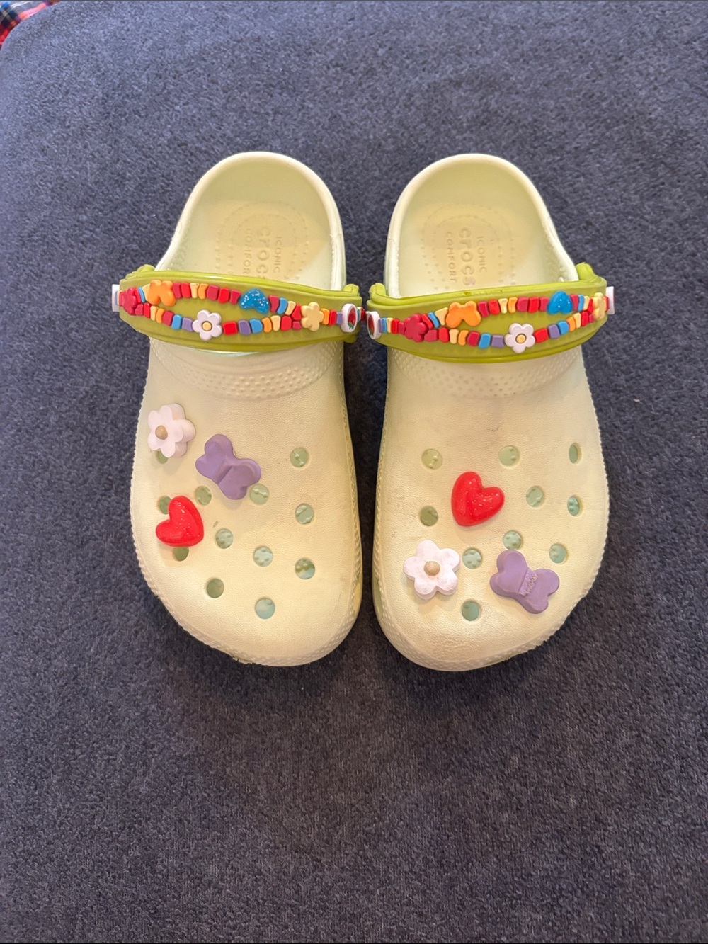 Crocs Kids Lime Green Clog Sandals with Colorful Charms